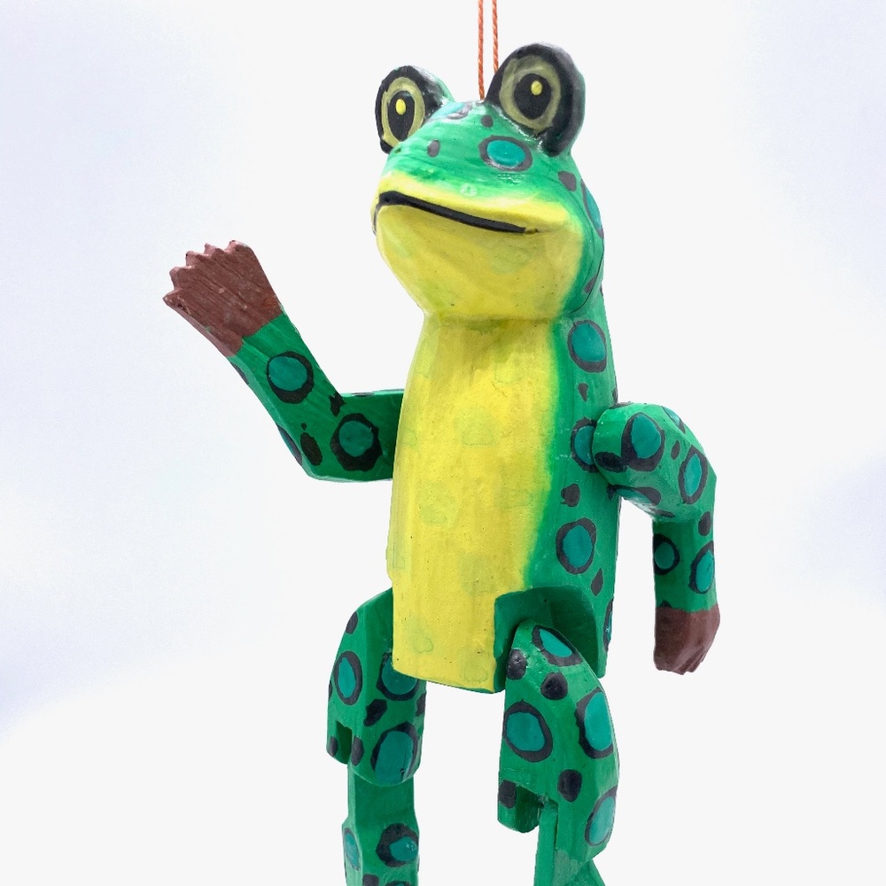 Monkey Business Hand Carved and Painted Frog Puppet Ornament